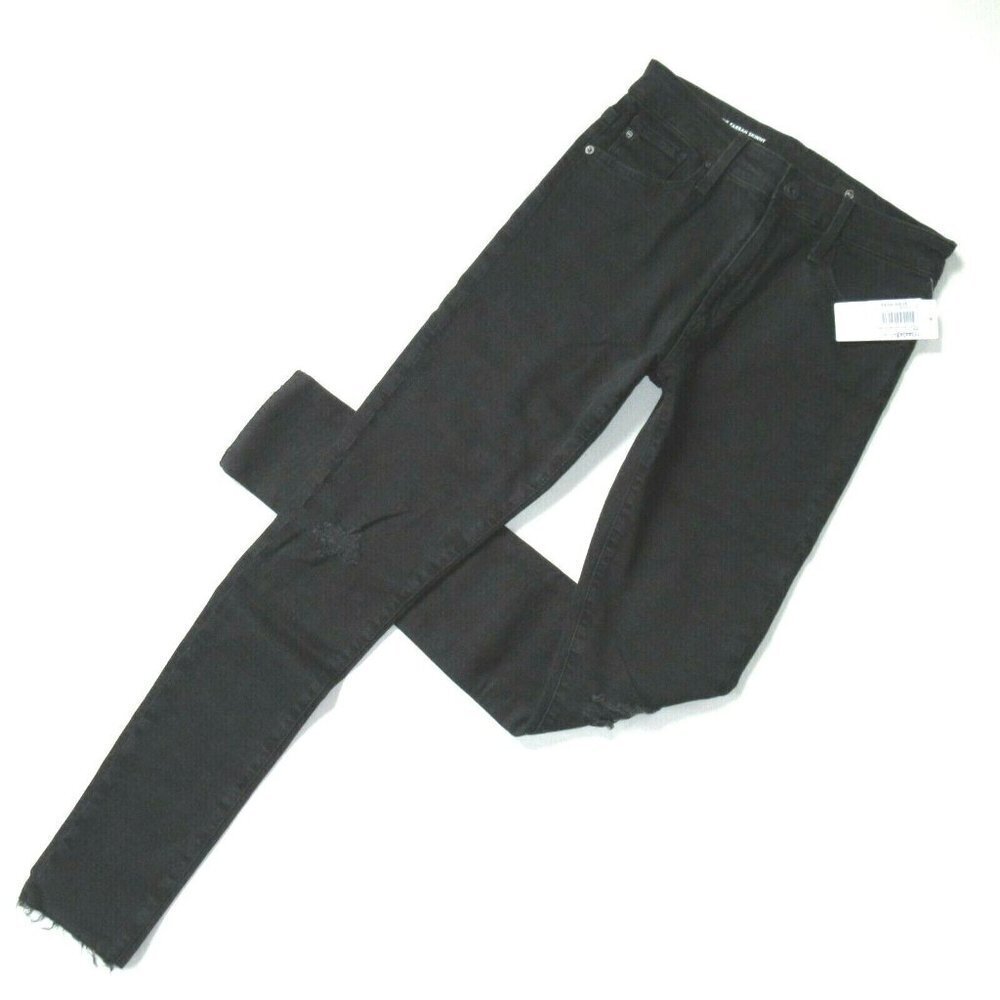 NWT AG Adriano Goldschmied Farrah in Altered Black Destructed Skinny Jeans 26
